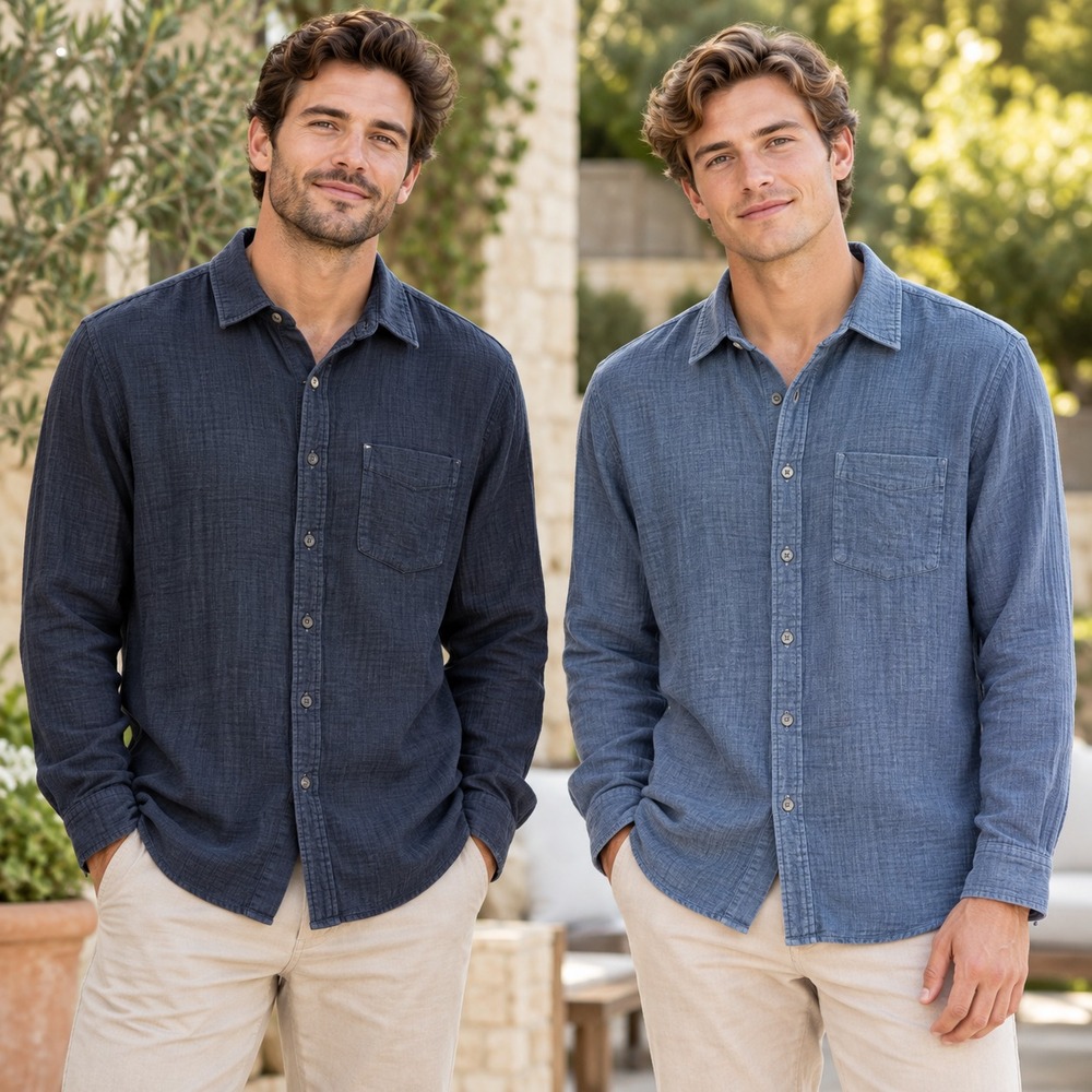 2 Carbon2Cobalt Men's Cotton Button Down Shirts Blue Textured Casual L